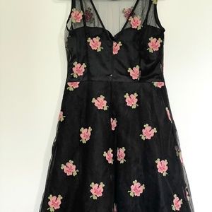 50s style party dress with embroidered flowers